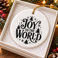 Joy to the World Ceramic Ornament with Snowflakes & Forest