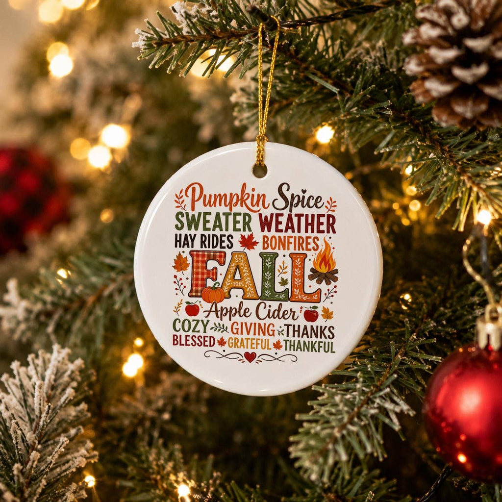 Fall Inspirational Words Ceramic Ornament with Gift Box