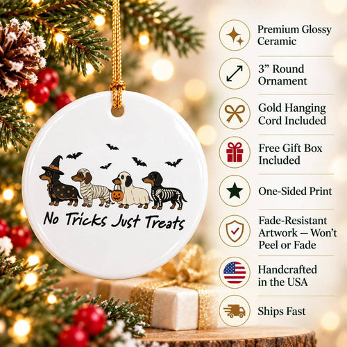 Ceramic Halloween Dachshund Ornament with Gift Box