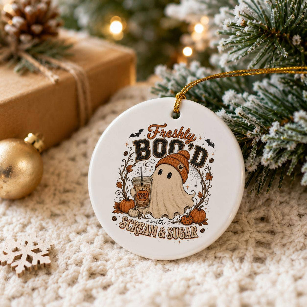 Freshly Bood Ghost & Pumpkin Ceramic Halloween Ornament