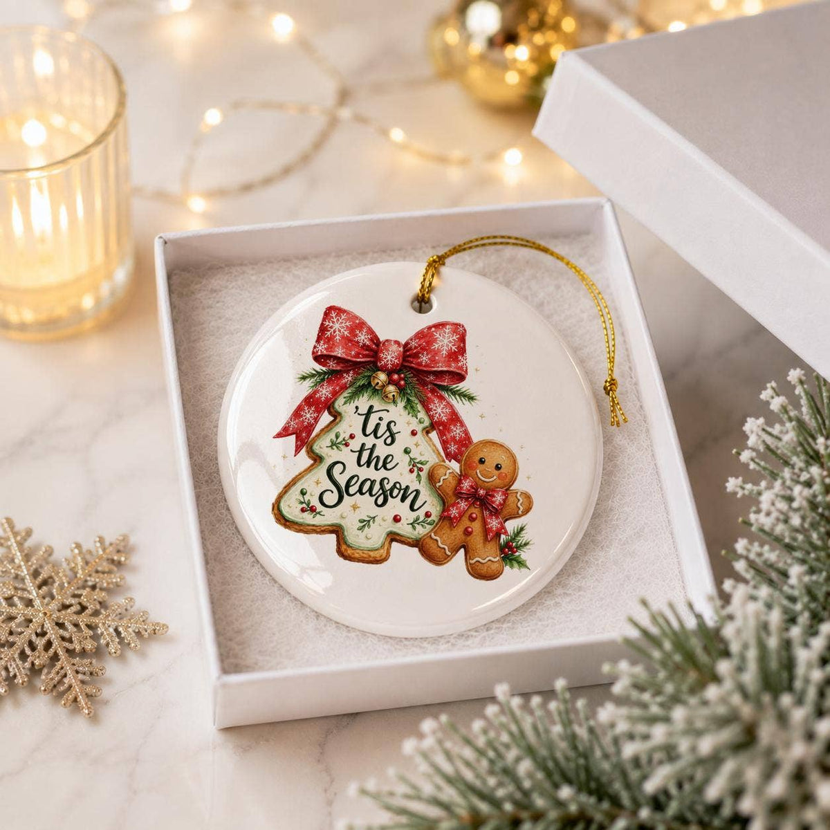 Tis the Season Gingerbread Ceramic Ornament