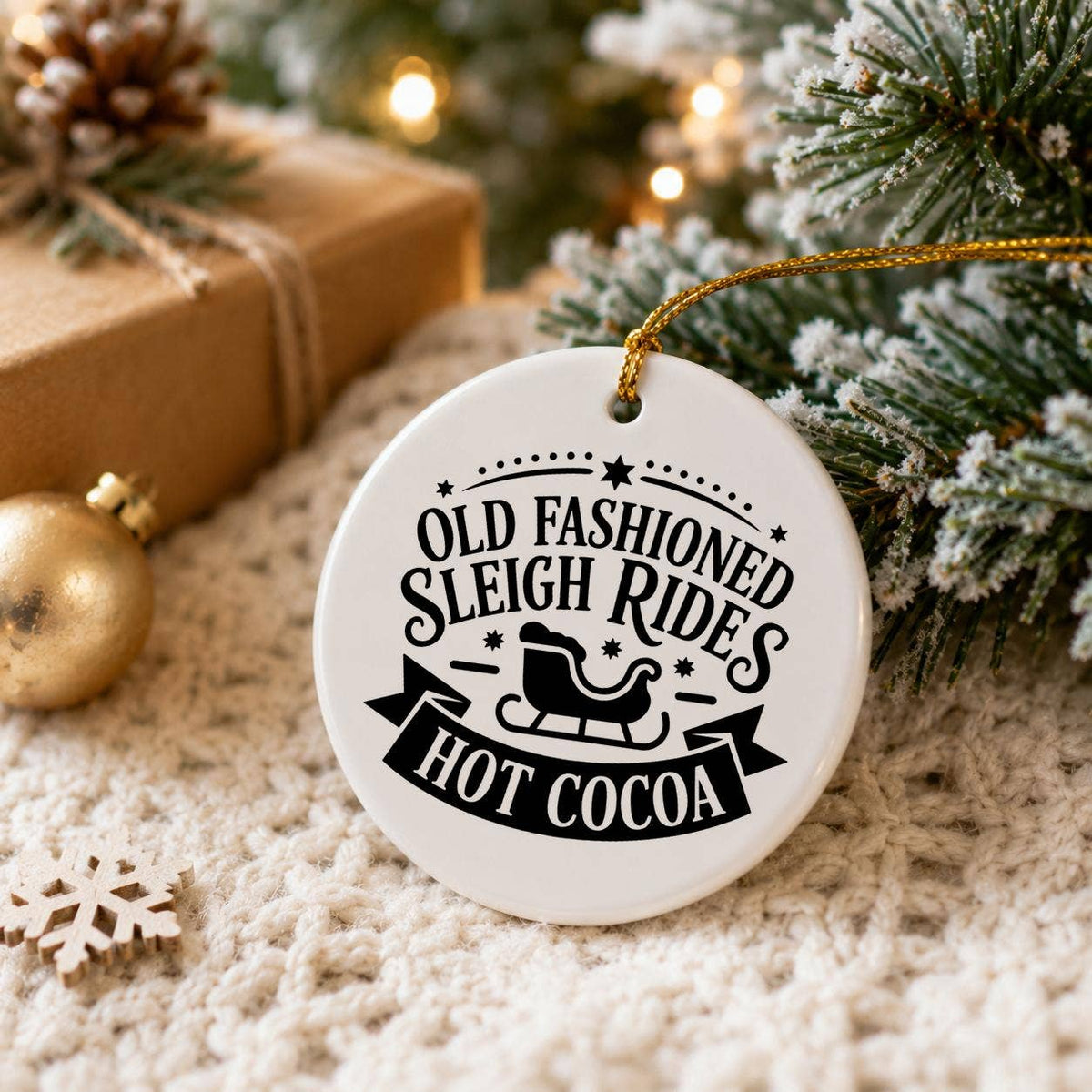 Old Fashioned Sleigh Rides Ceramic Christmas Ornament