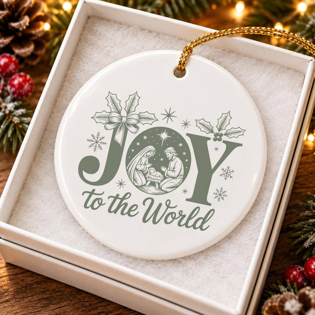 Joy to the World Nativity Scene Ceramic Christmas Ornament