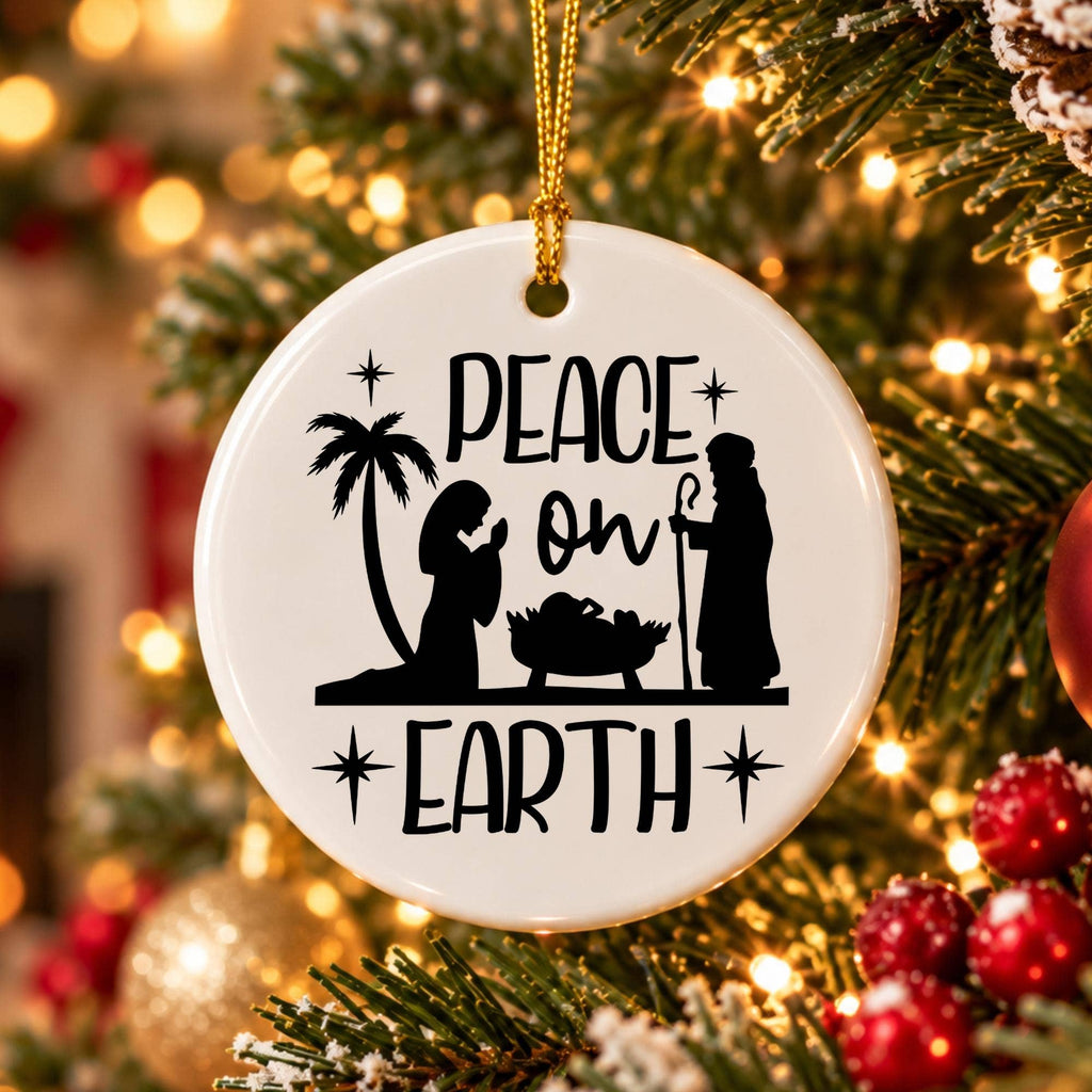 Peace on Earth Nativity Ceramic Christmas Ornament