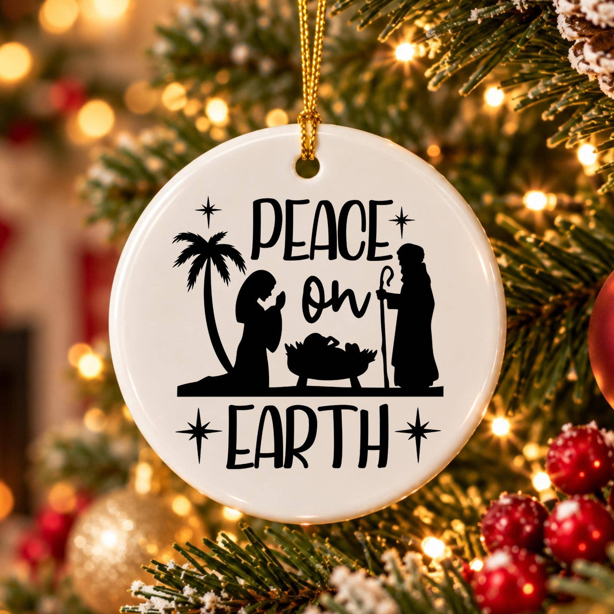 Peace on Earth Nativity Ceramic Christmas Ornament