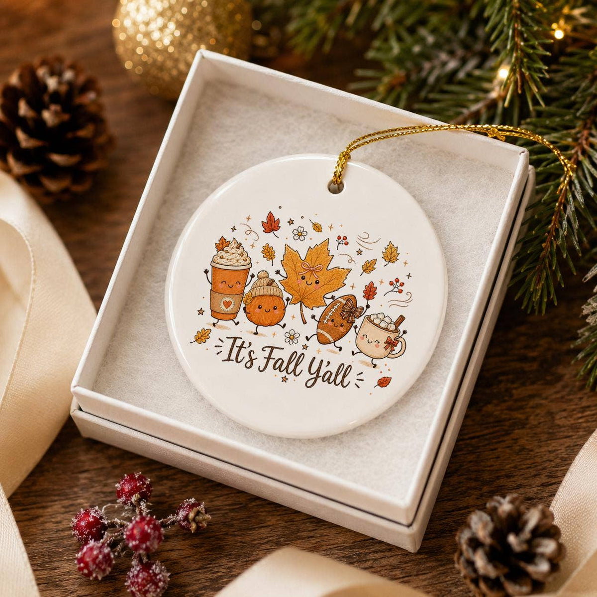Ceramic 'It's Fall Y'all' Autumn Ornament with Gift Box