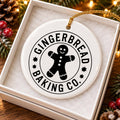 Holiday Gingerbread Man Ceramic Ornament with Gold Ribbon