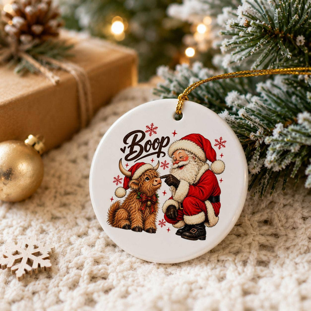 Santa Boop Ceramic Christmas Ornament with Gift Box