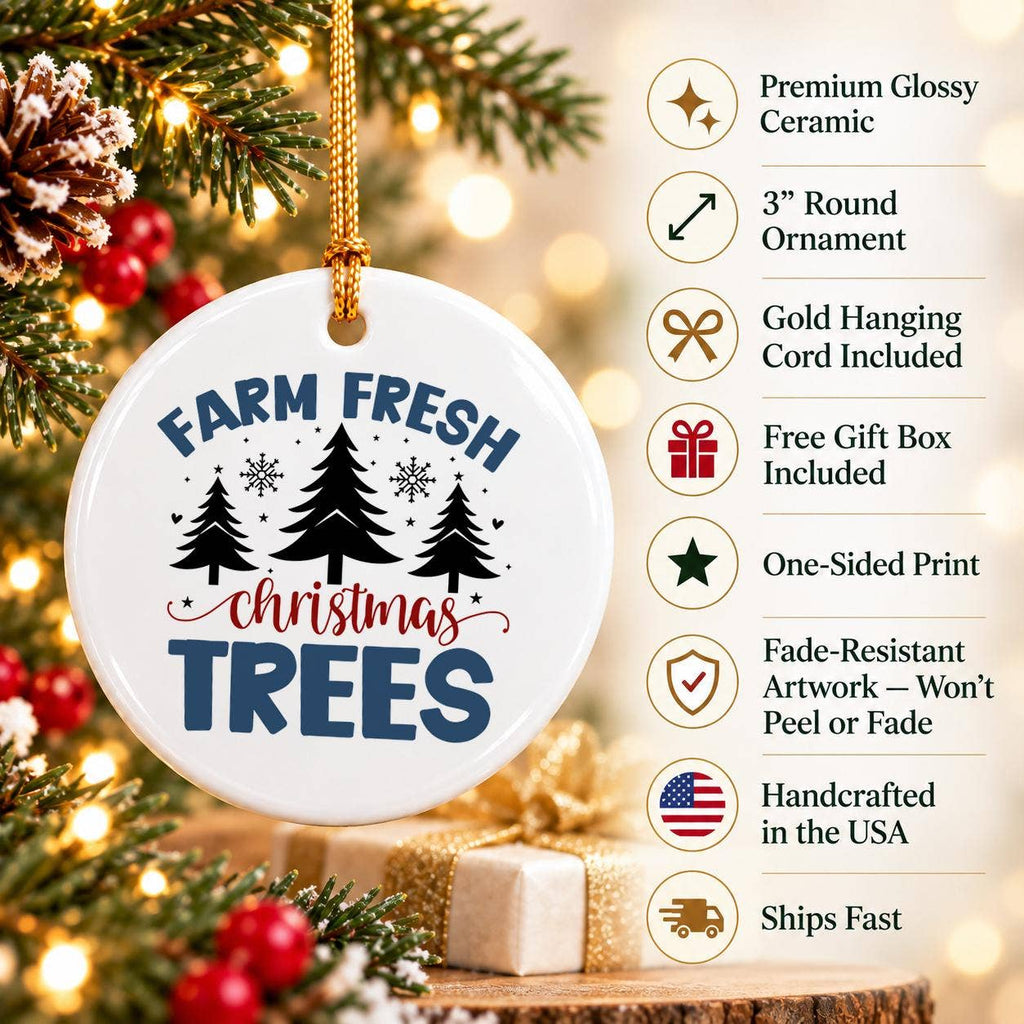 Charming Farm Fresh Christmas Trees Rustic Ceramic Ornament