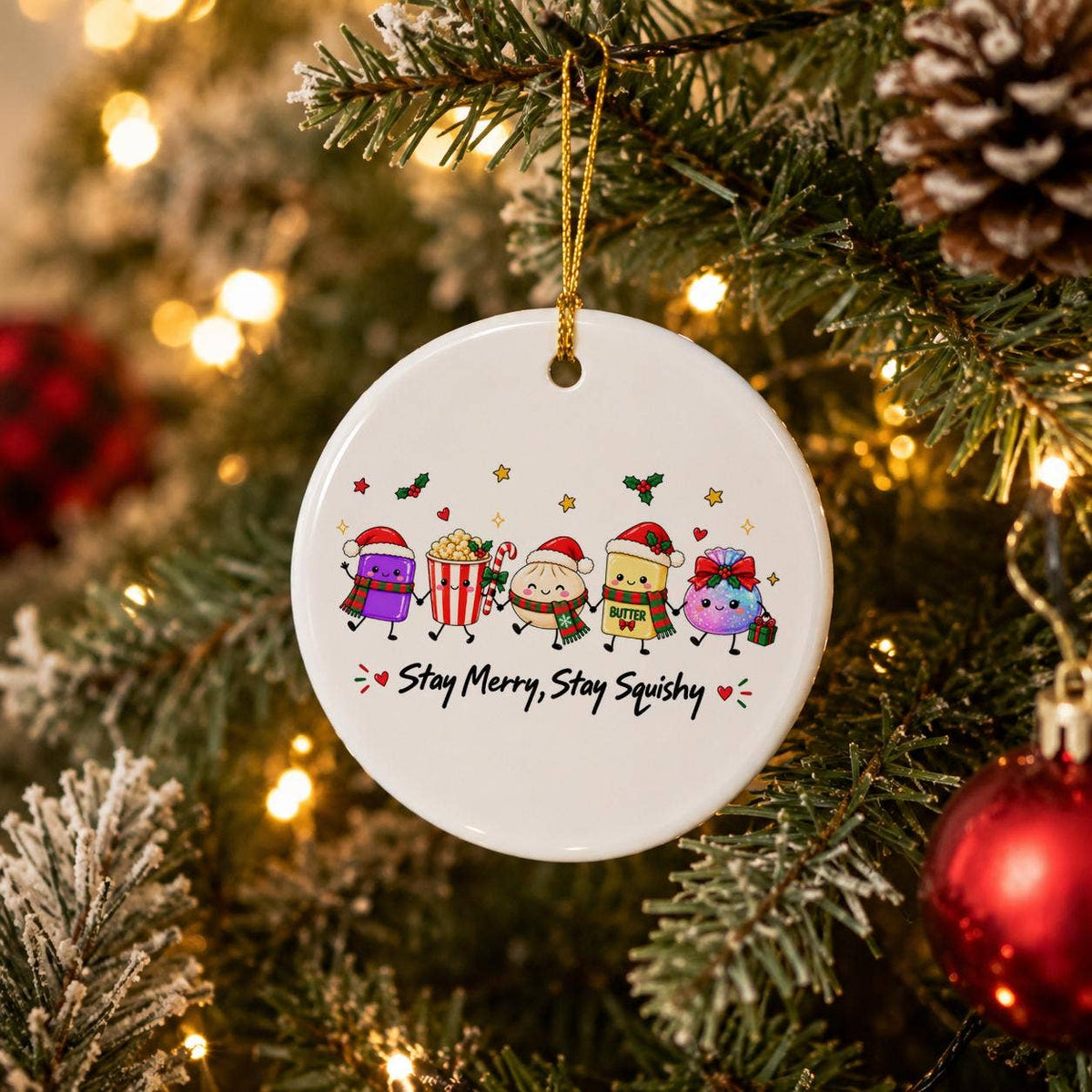Stay Merry Whimsical Holiday Ceramic Ornament with Gift Box