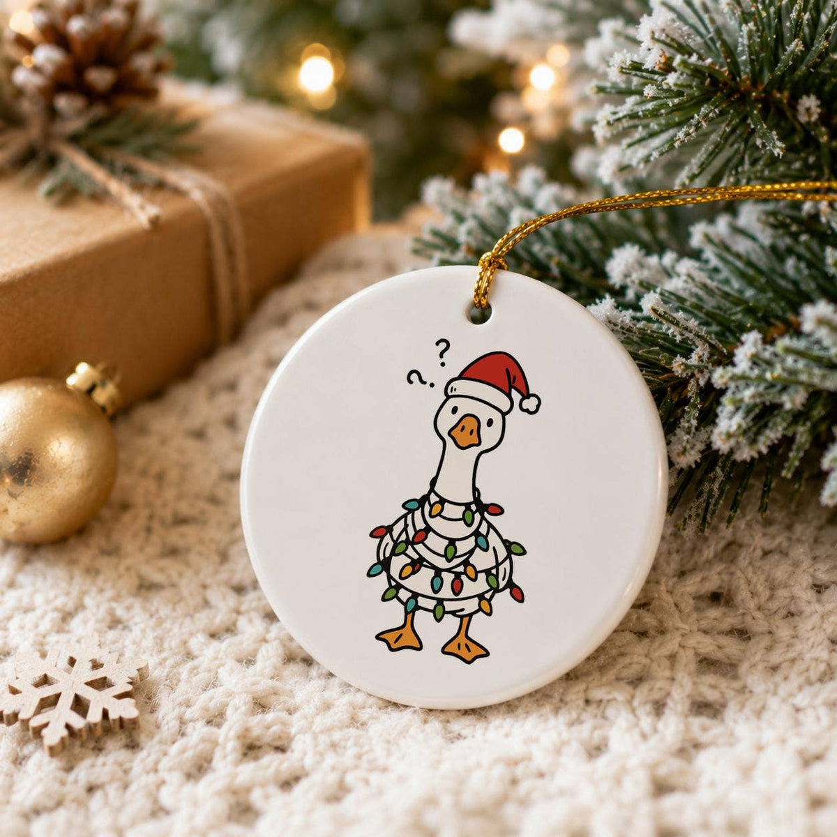 Funny Goose Christmas Ceramic Ornament with Lights