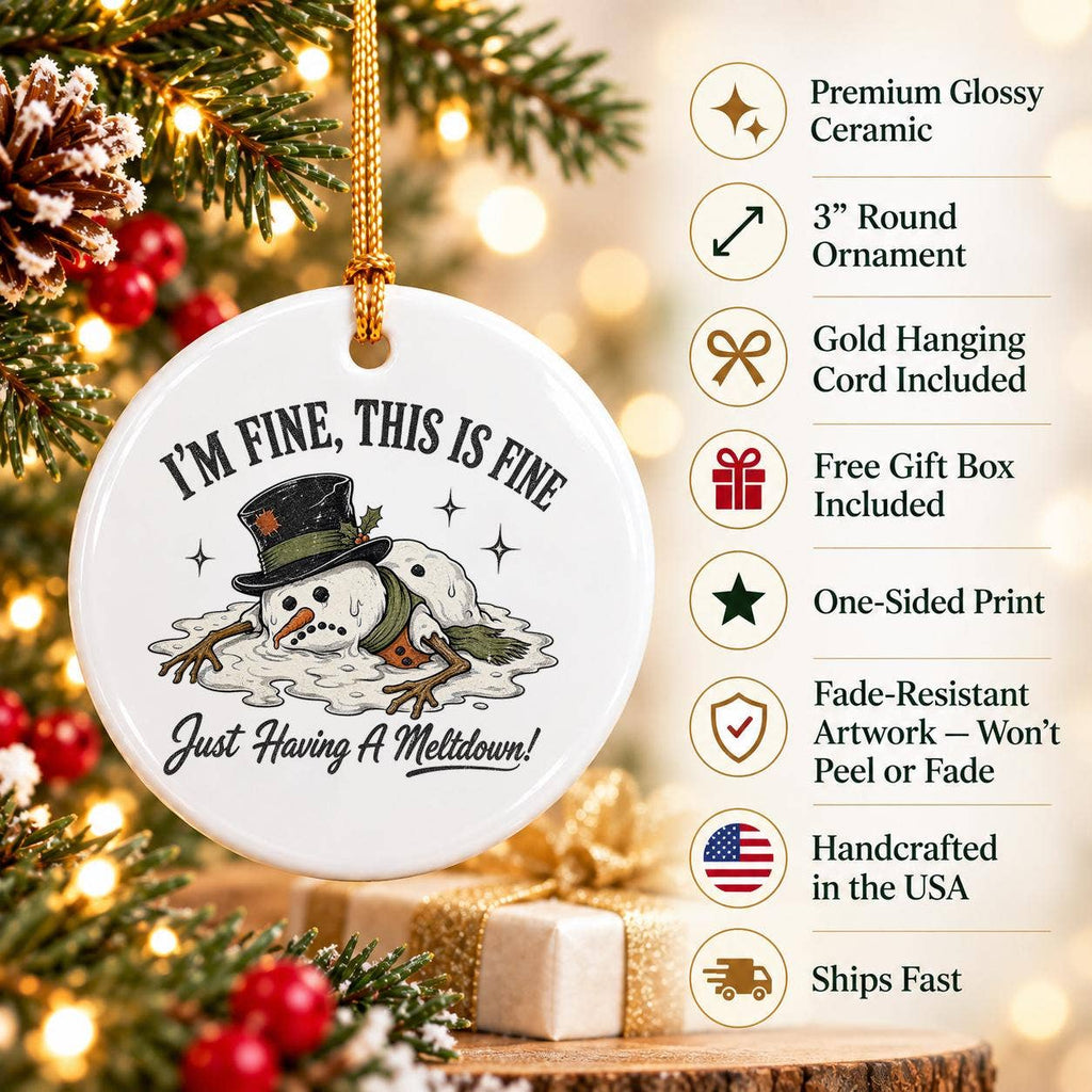 Humorous Snowman Meltdown Ceramic Christmas Ornament