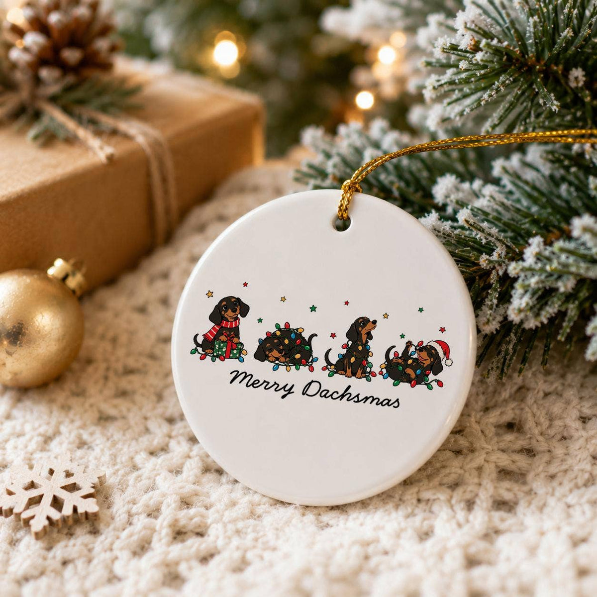 Merry Dachshmas Ceramic Christmas Ornament Gift Box