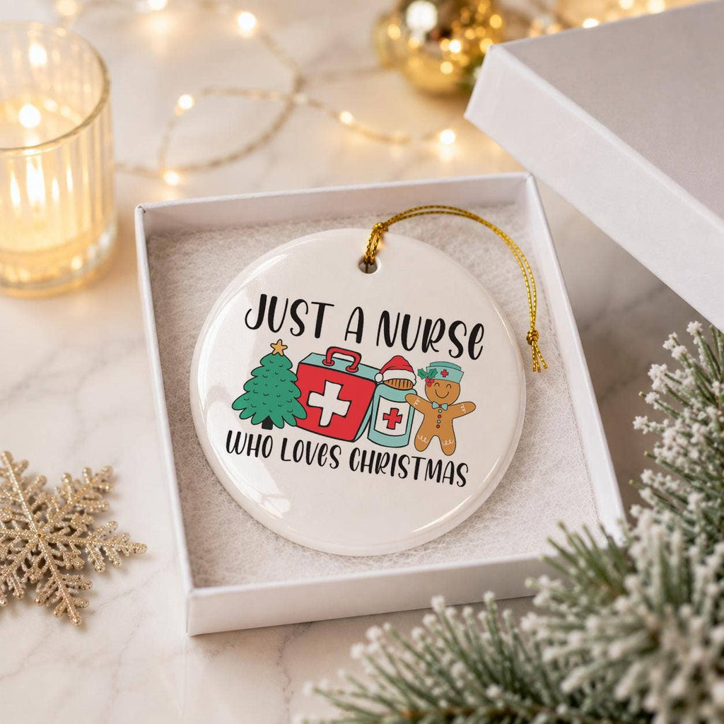 Just a Nurse Who Loves Christmas Ceramic Ornament Gift Box