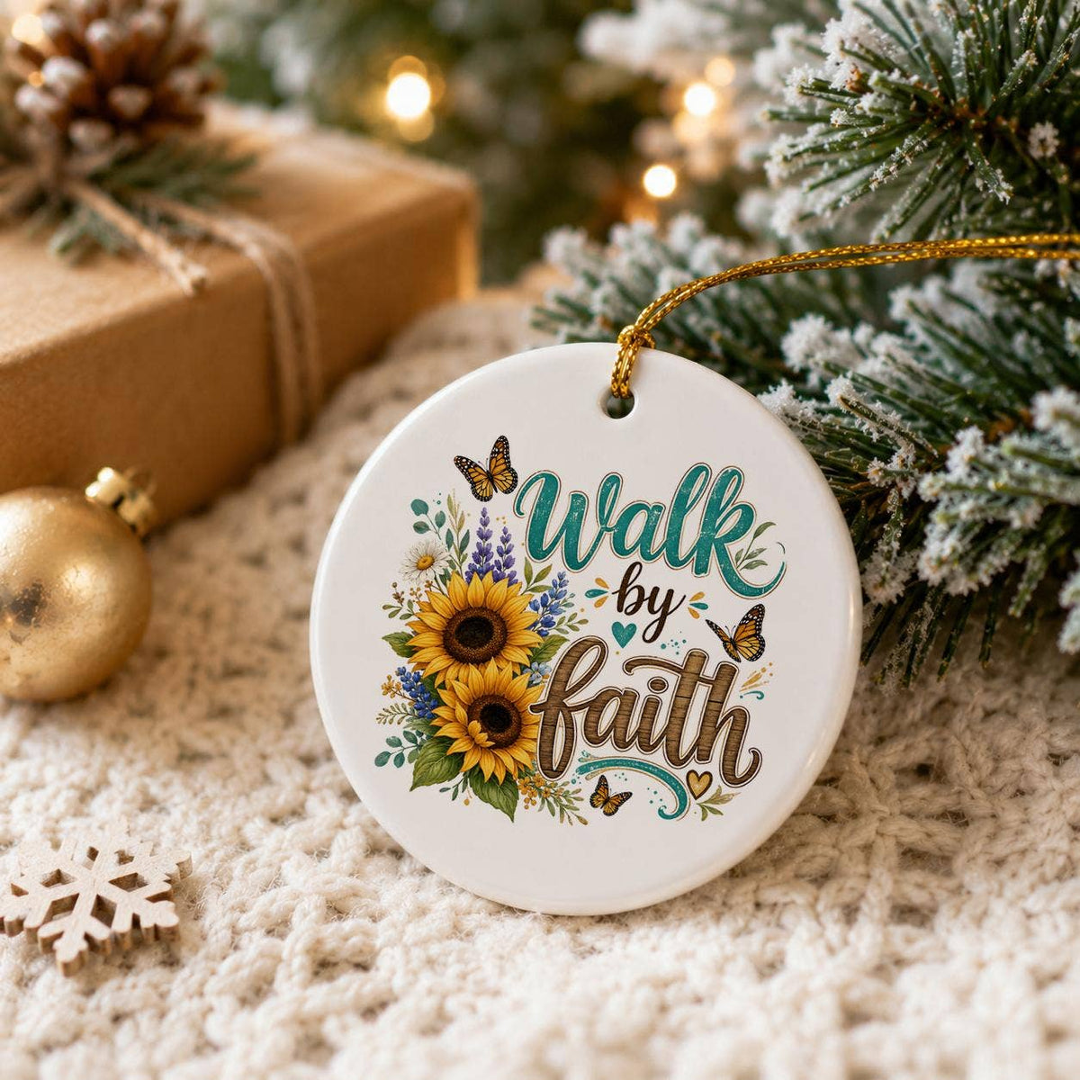 Walk by Faith Sunflower Ceramic Ornament Gift Box