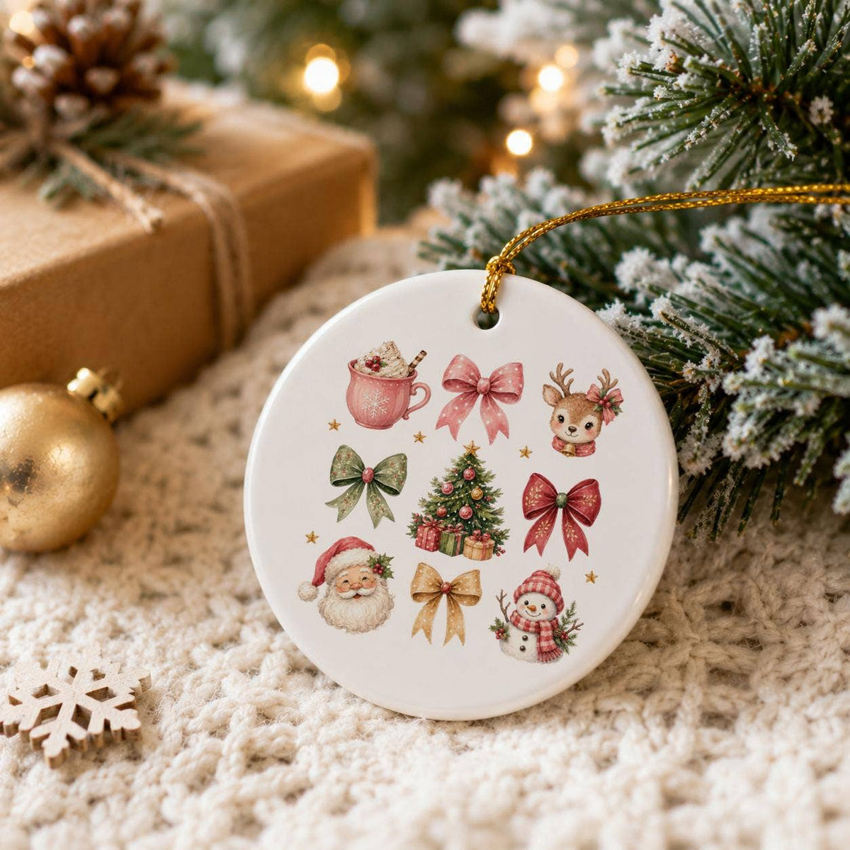 Christmas Ceramic Ornament With Santa and Reindeer