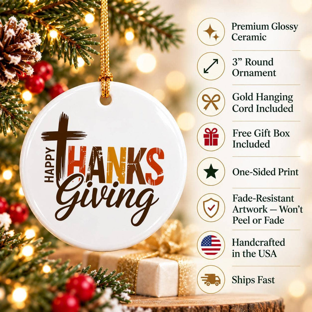 Thanksgiving Ceramic Cross Ornament - Autumn Colors Gift Box