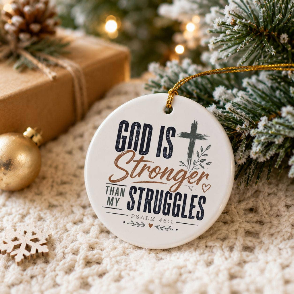 Faith & Hope Psalm 46:1 Ceramic Cross Ornament Gift