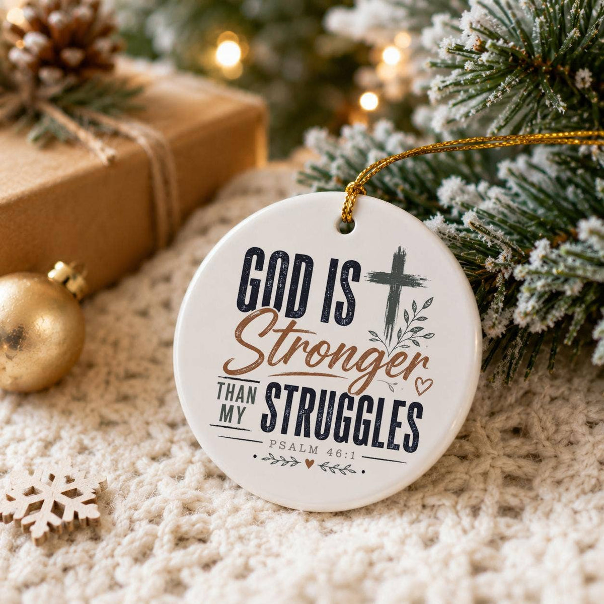 Faith & Hope Psalm 46:1 Ceramic Cross Ornament Gift