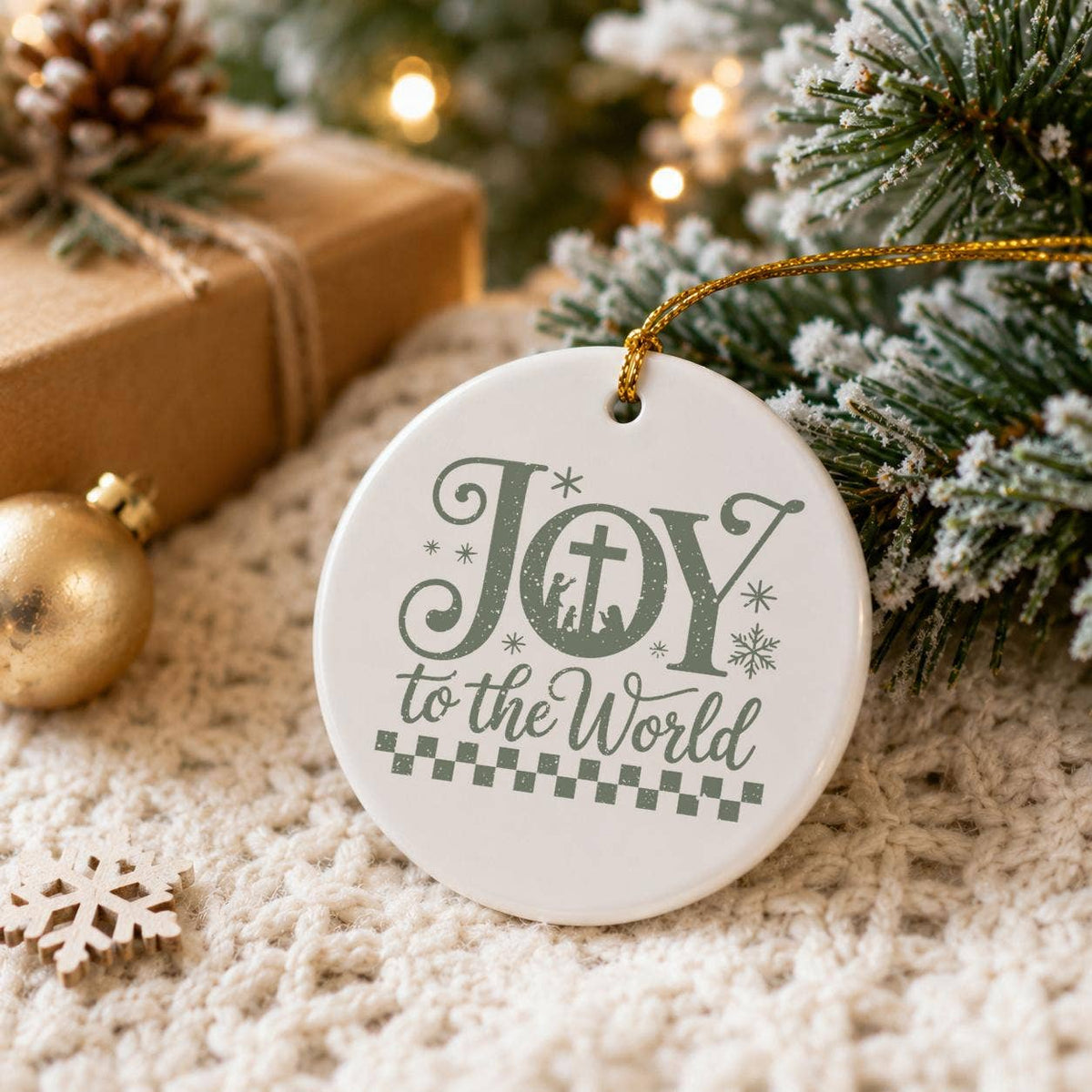 Ceramic Nativity Scene Ornament - Joy to the World Christmas