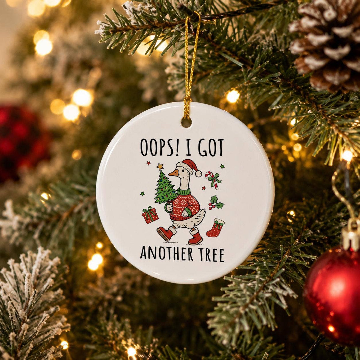 Goose in Festive Attire Humorous Ceramic Christmas Ornament