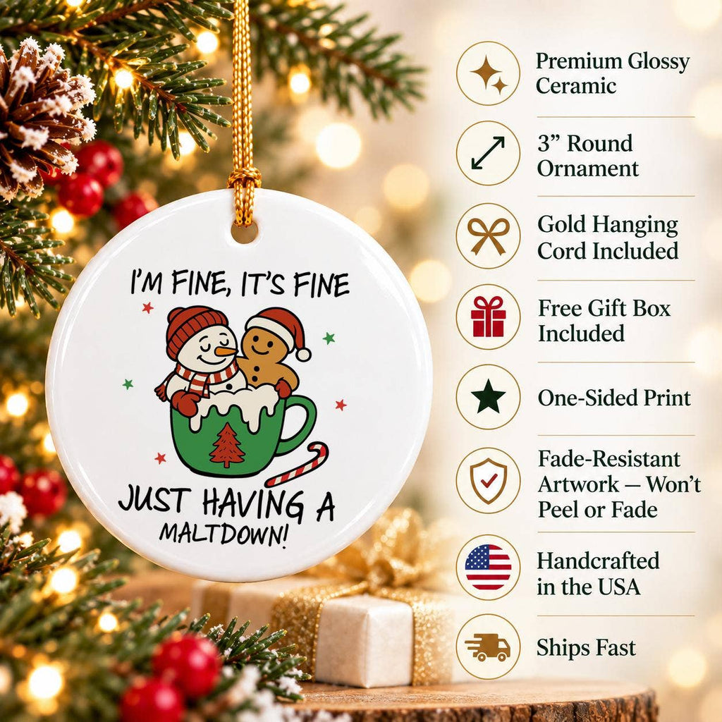 Funny Snowman Gingerbread Ceramic Christmas Ornament