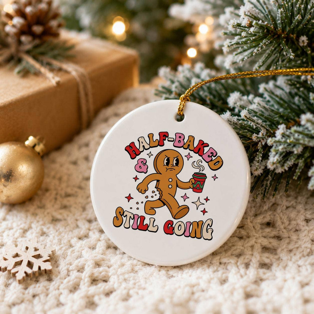 Whimsical Gingerbread Ceramic Ornament with Coffee Cup Charm