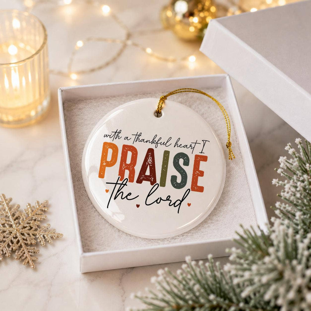 Thankful Heart Praise the Lord Ceramic Autumnal Ornament Set