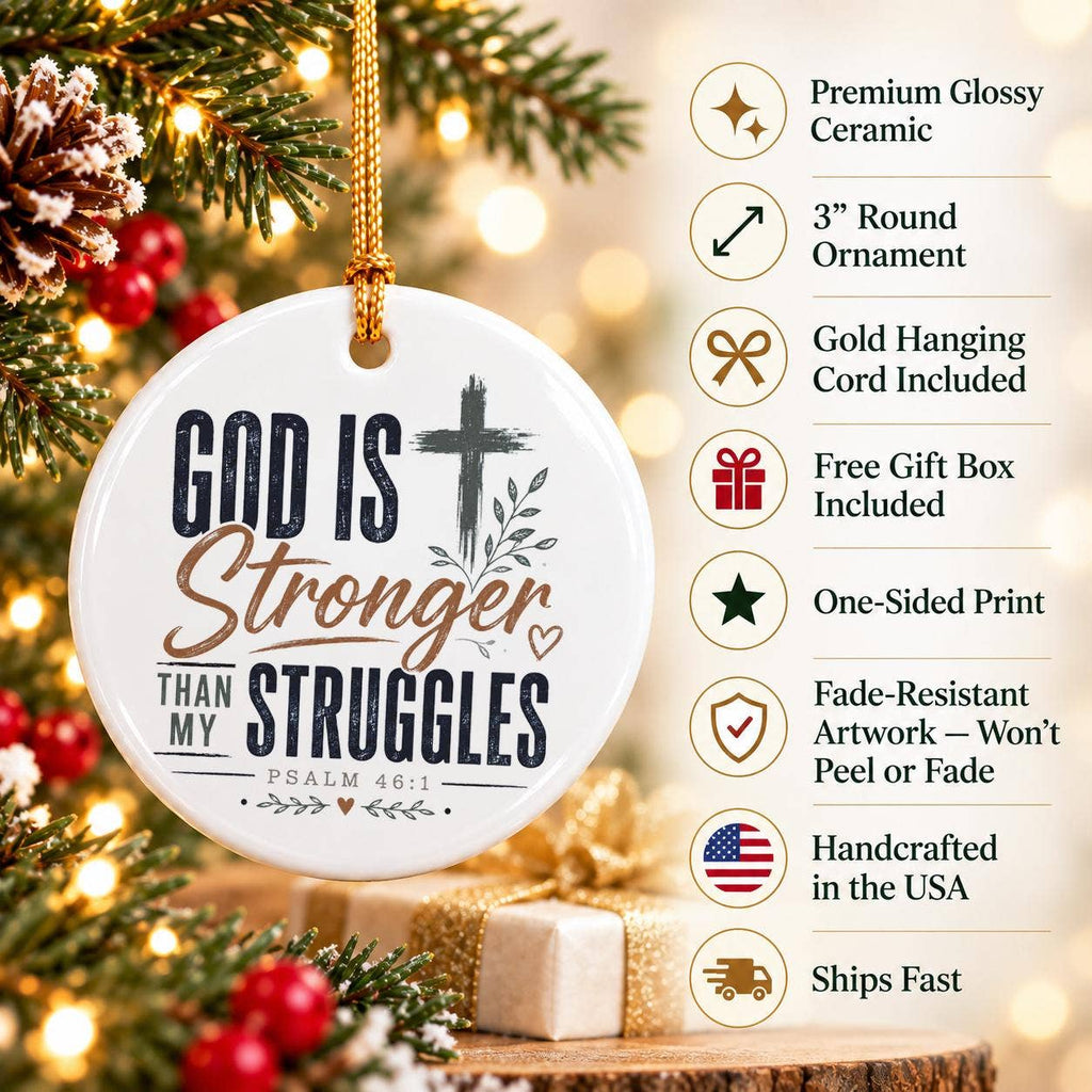 Faith & Hope Psalm 46:1 Ceramic Cross Ornament Gift