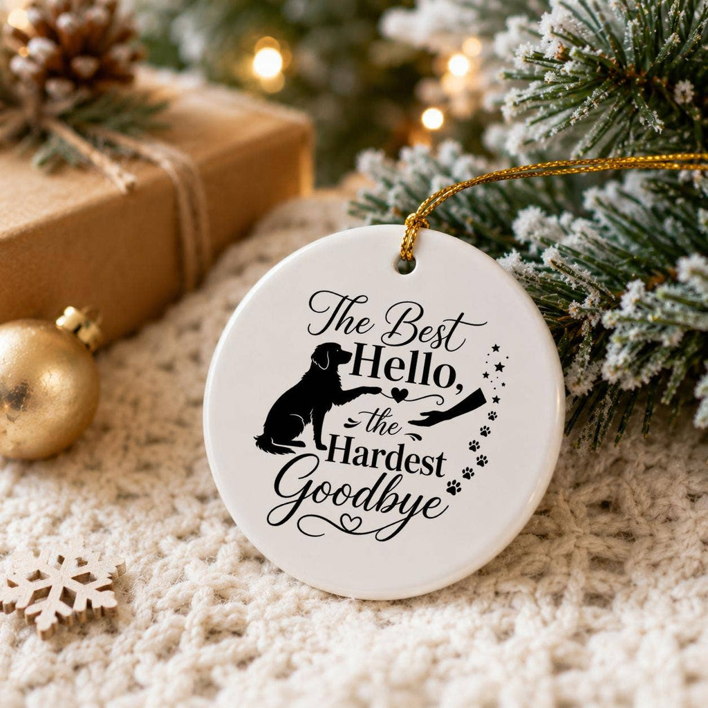 Pet Memorial Ceramic Ornament with Paw Prints & Sentiment