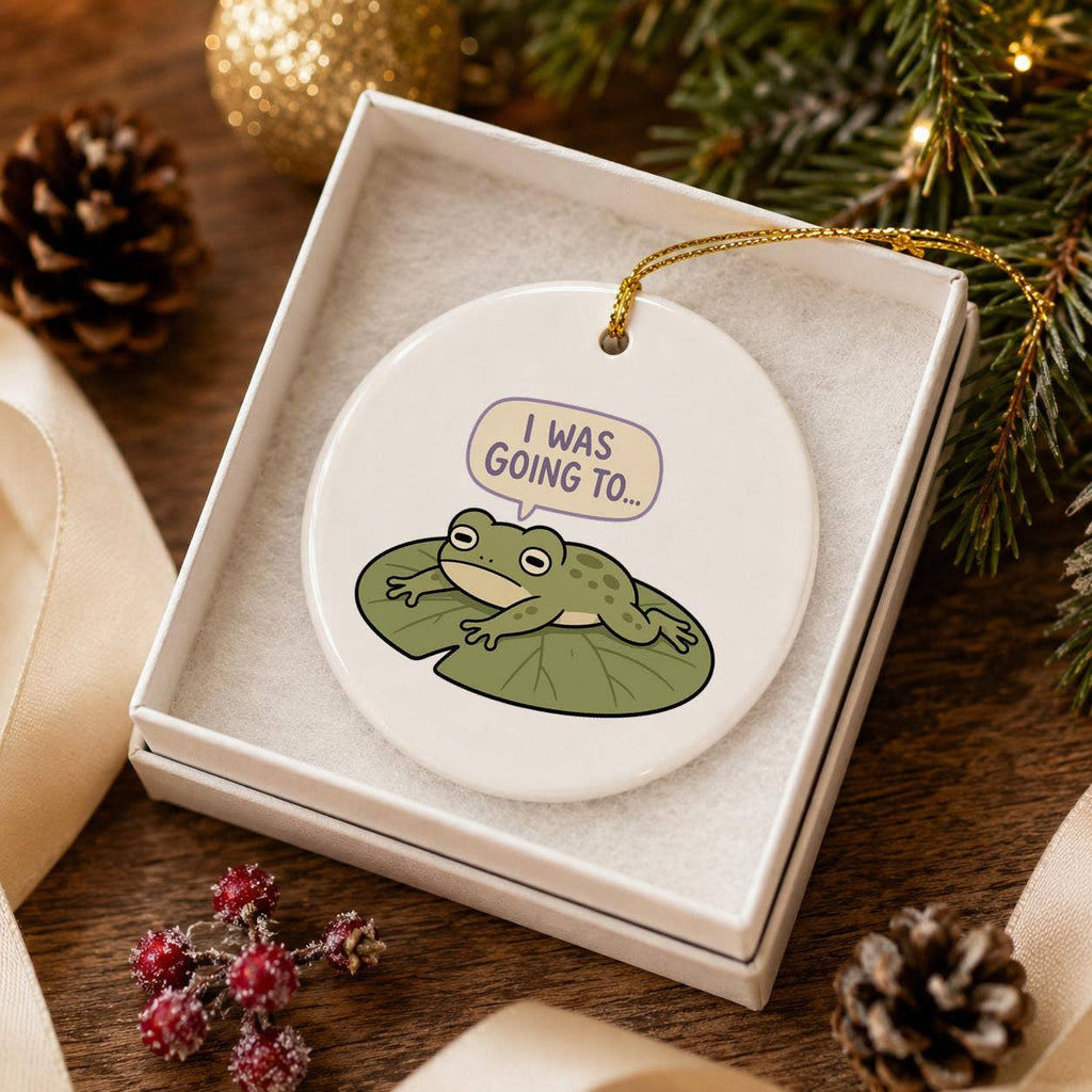 Whimsical Frog on Lily Pad Ceramic Ornament Holiday Humor