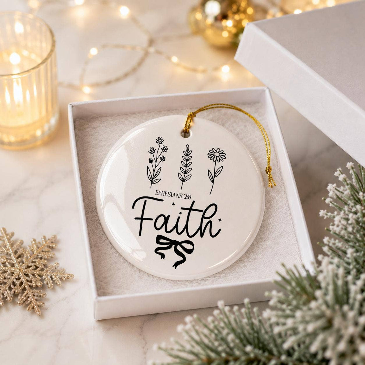 Elegant Faith Ornament: Ceramic Floral Christmas Keepsake