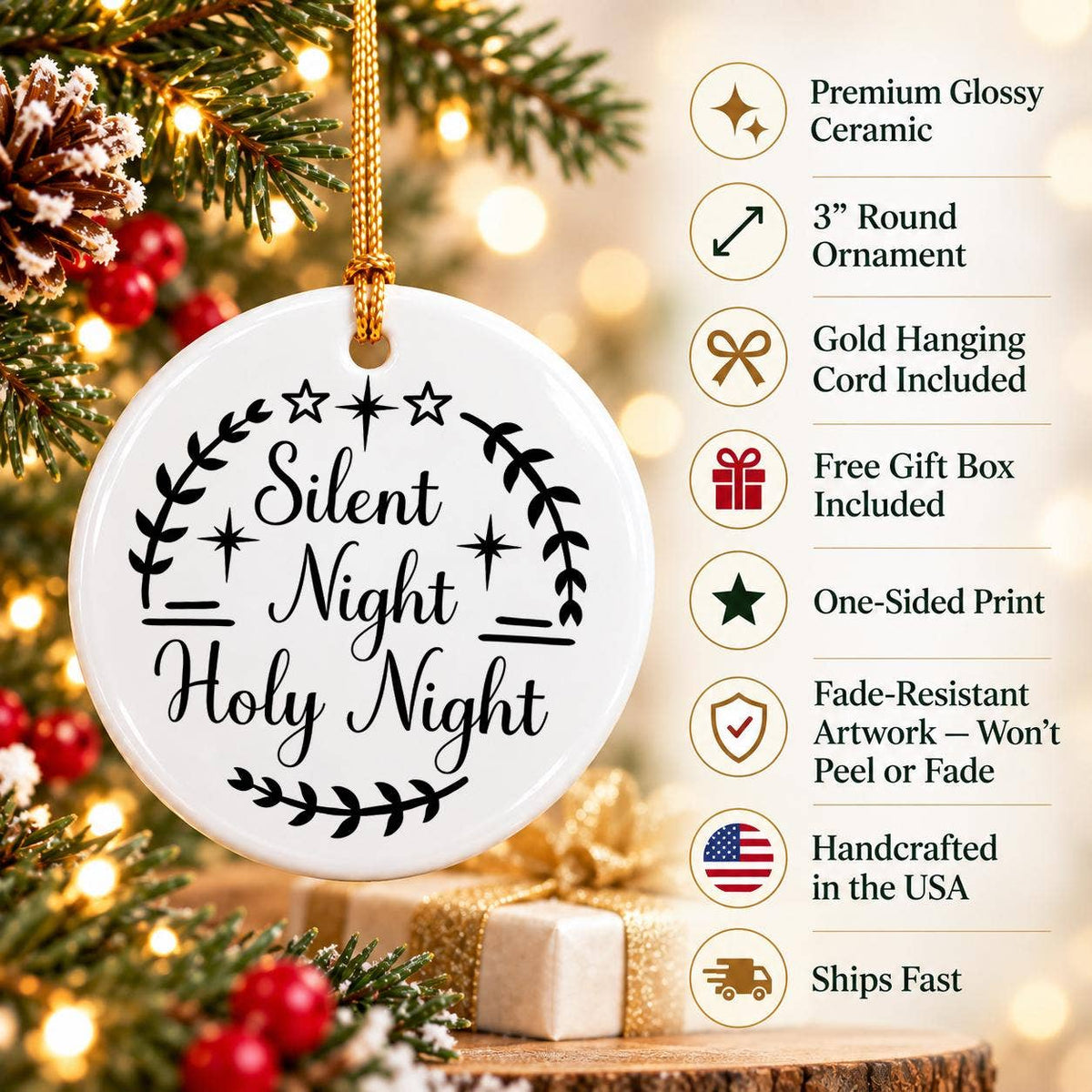 Silent Night Holy Night Ceramic Christmas Ornament