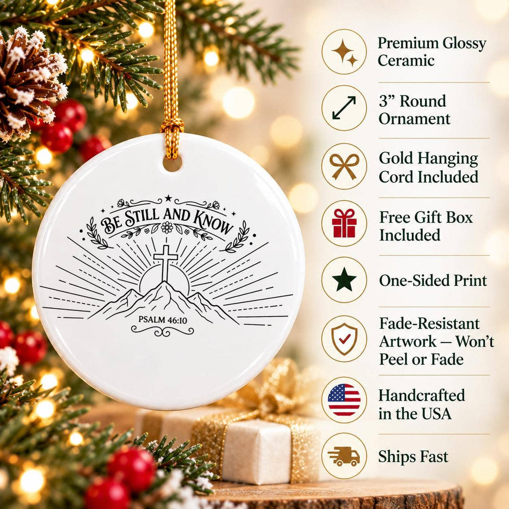 Be Still and Know Mountain Motif Ceramic Christmas Ornament