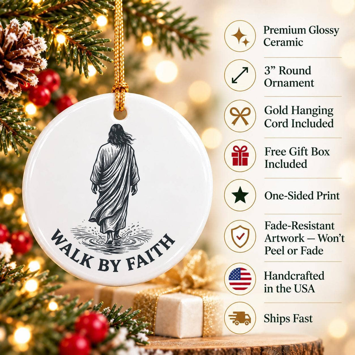 Religious Walk by Faith Ceramic Ornament with Water Motif