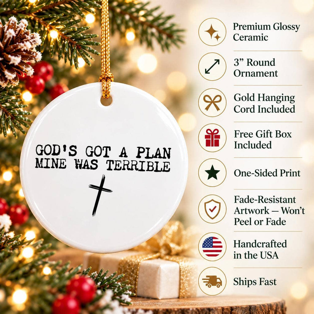 Gods Plan Ornament: Ceramic Cross Christmas Gift Keepsake