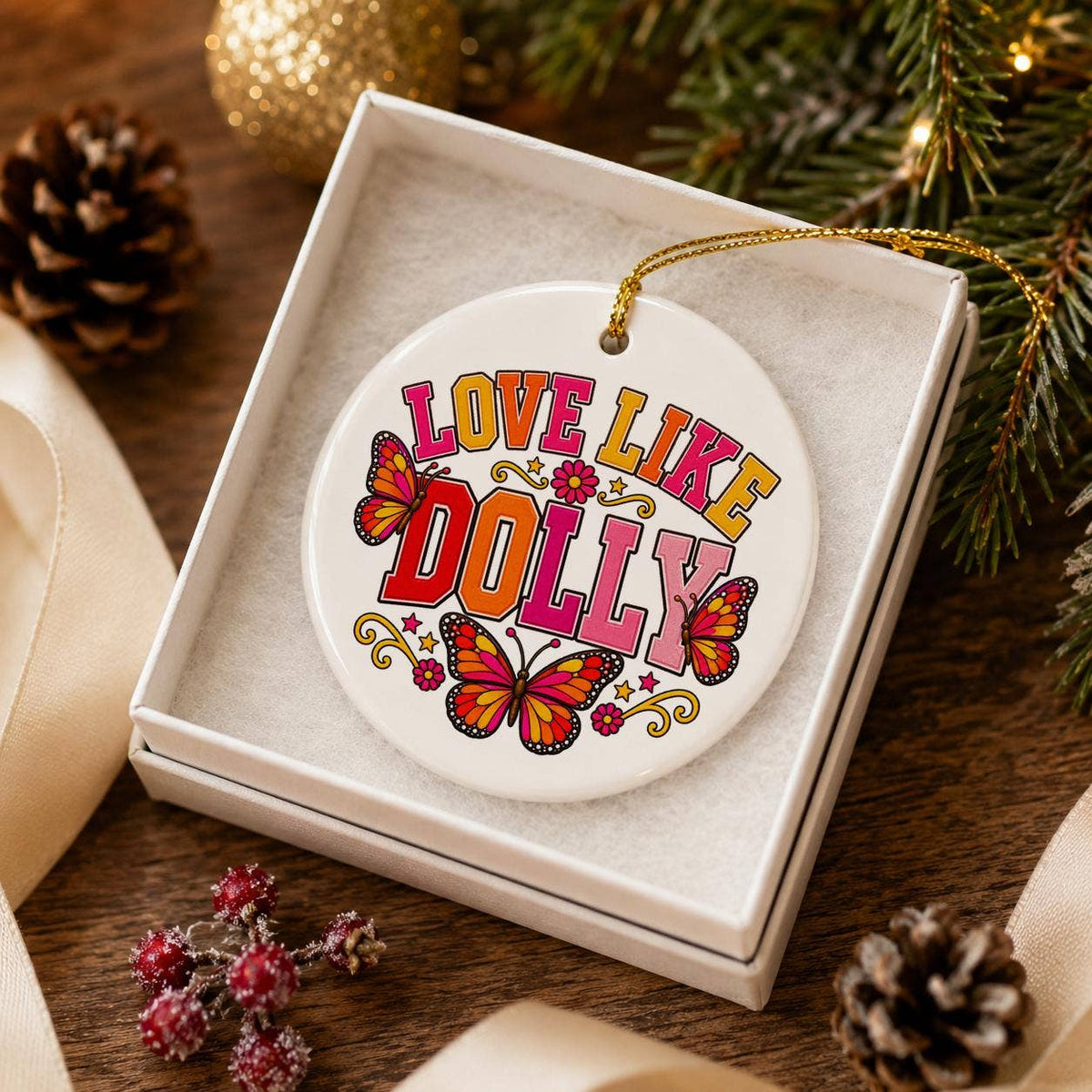 Love Like Dolly Music Lover Ceramic Ornament w/ Butterflies