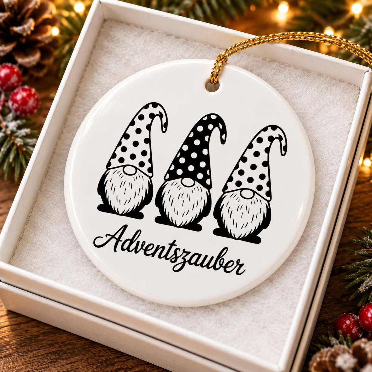 Whimsical Gnome Polka-Dot Ceramic Ornament for Holiday Decor