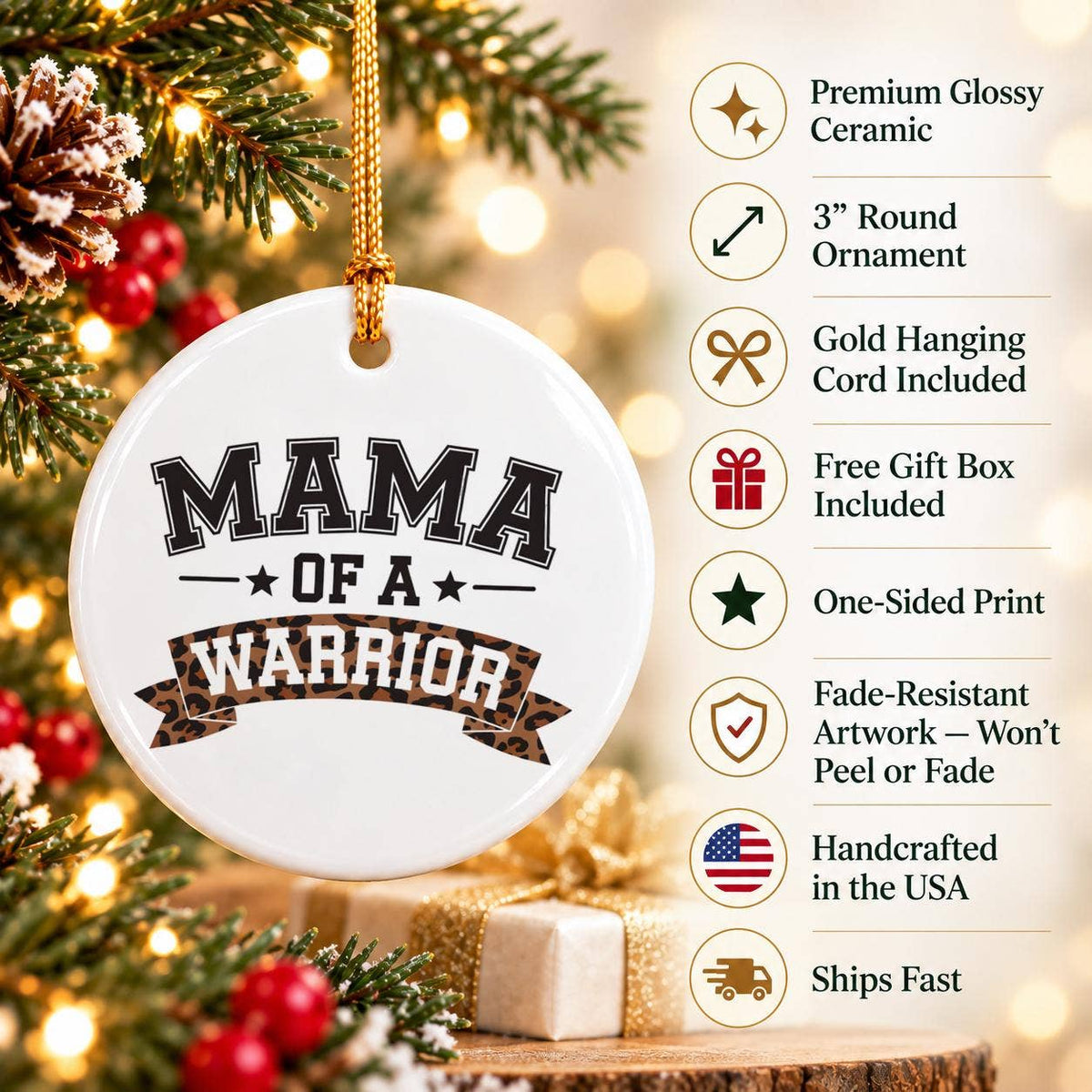 Ceramic Christmas Ornament for Strong Mama of Warrior Child