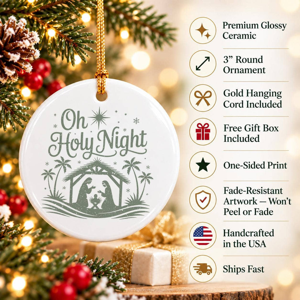 Oh Holy Night Nativity Ceramic Ornament with Mary and Jesus