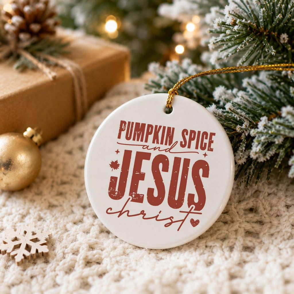 Pumpkin Spice & Jesus Ceramic Ornament for Christmas Tree