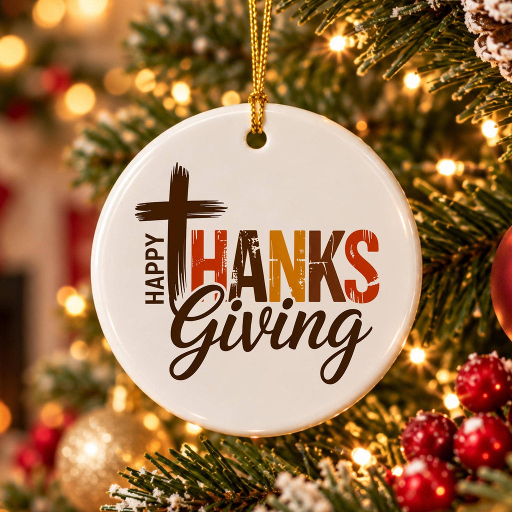 Thanksgiving Ceramic Cross Ornament - Autumn Colors Gift Box