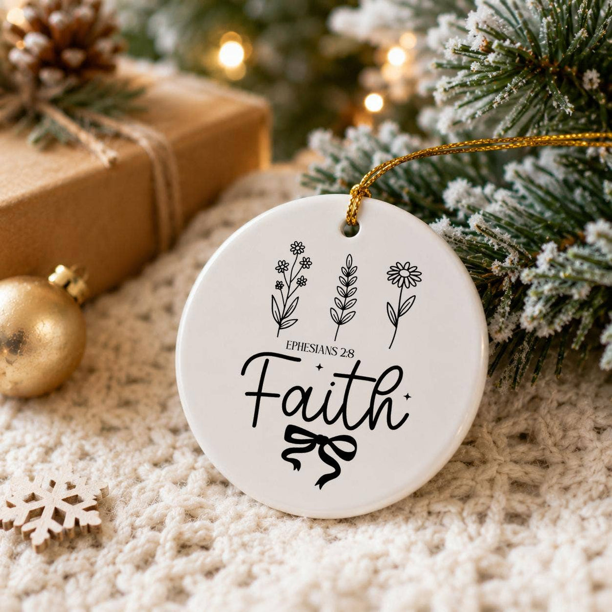 Elegant Faith Ornament: Ceramic Floral Christmas Keepsake