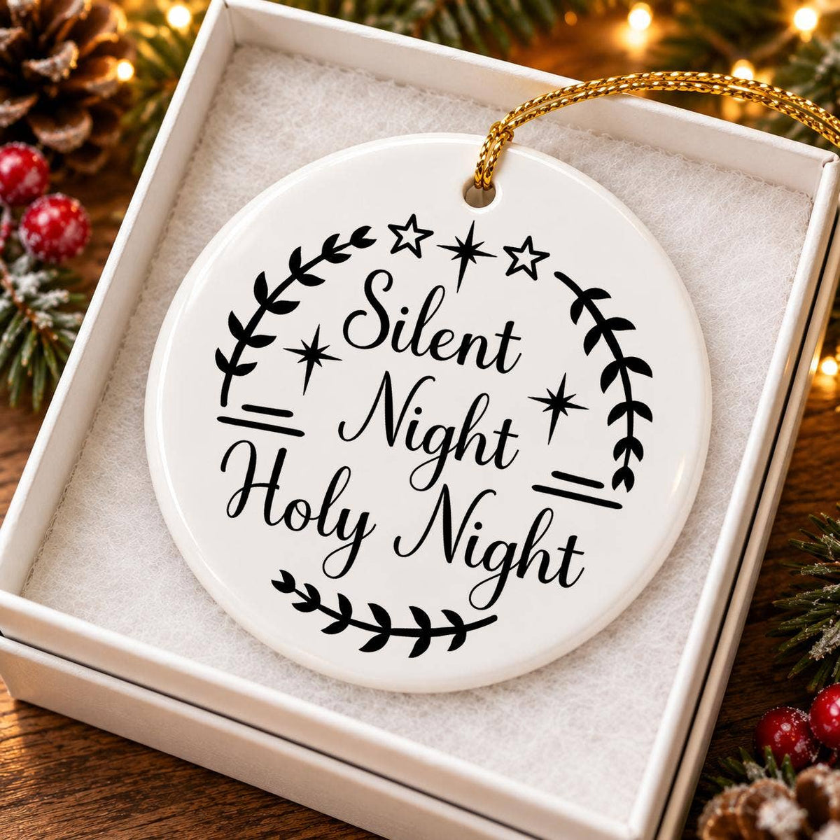 Silent Night Holy Night Ceramic Christmas Ornament
