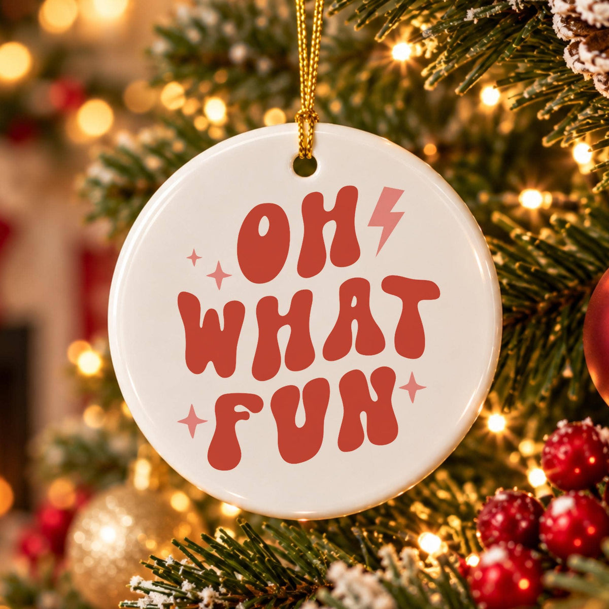 Oh What Fun Ceramic Christmas Ornament Gift Box