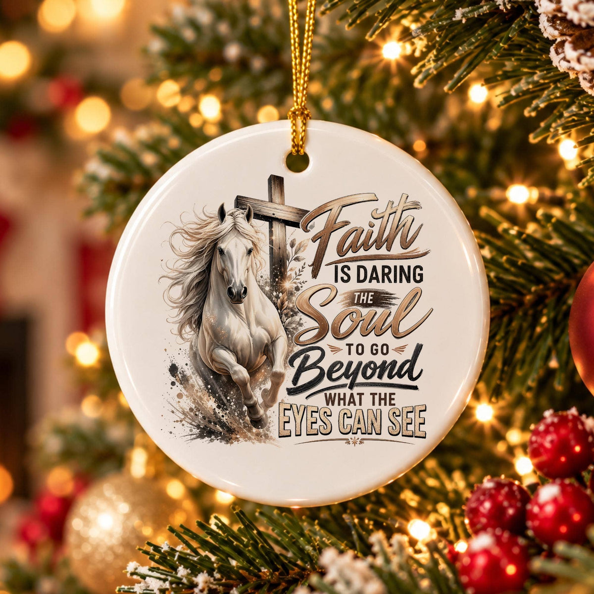 Faith Ceramic Ornament with Horse and Cross Design