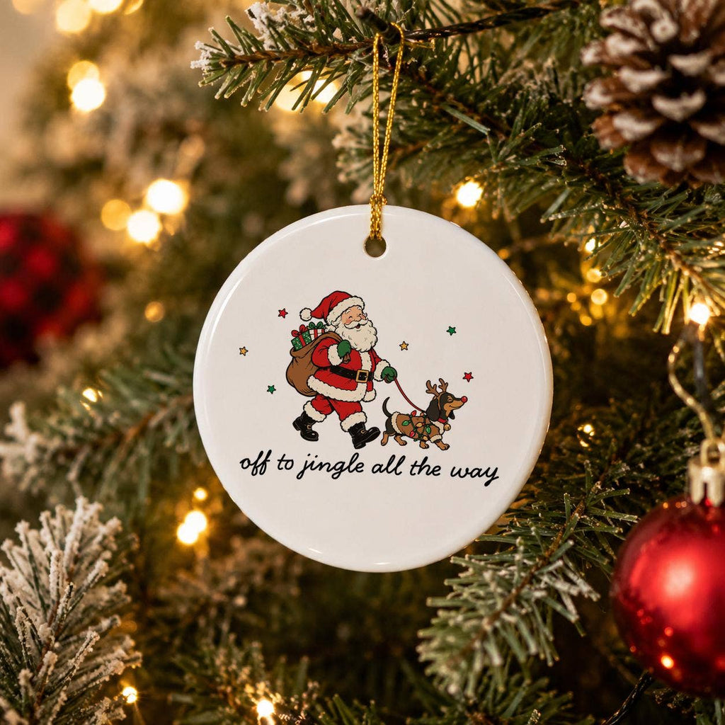 Santa and Reindeer Ceramic Christmas Ornament Gift