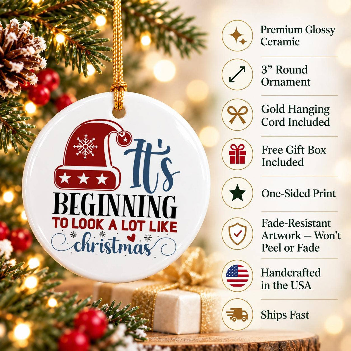 Ceramic Christmas Ornament It's Beginning Gift Boxed