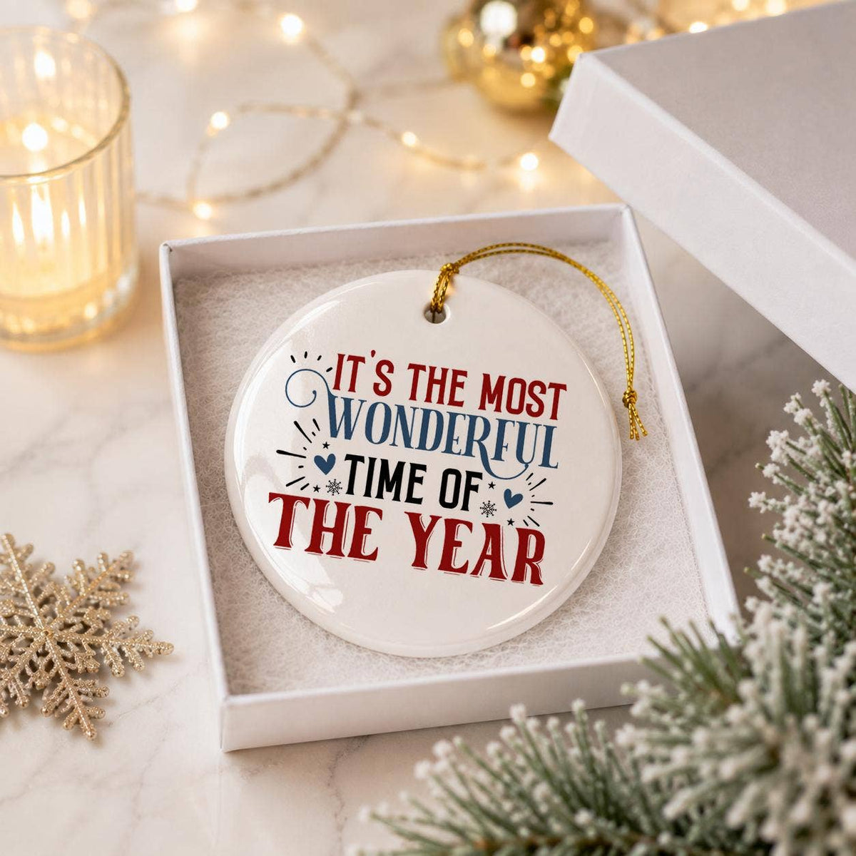 Wonderful Time Ceramic Christmas Ornament Gift Boxed