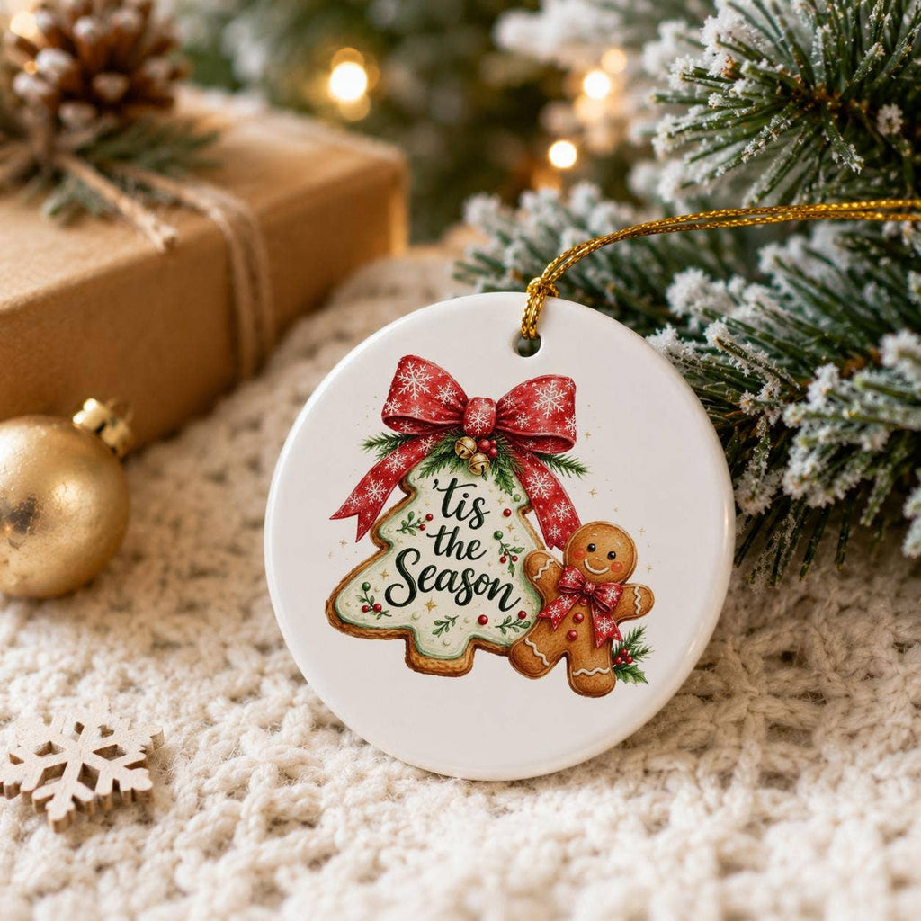 Tis the Season Gingerbread Ceramic Ornament